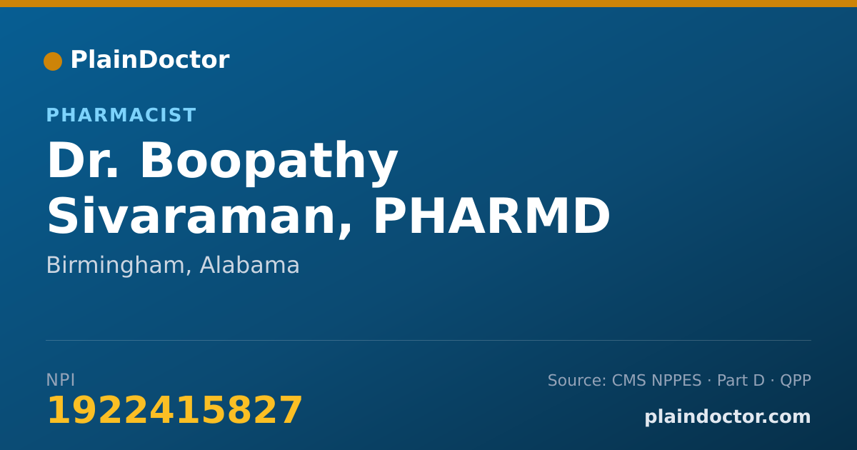 Shareable card for Boopathy Sivaraman, PHARMD - Pharmacist, Birmingham, AL