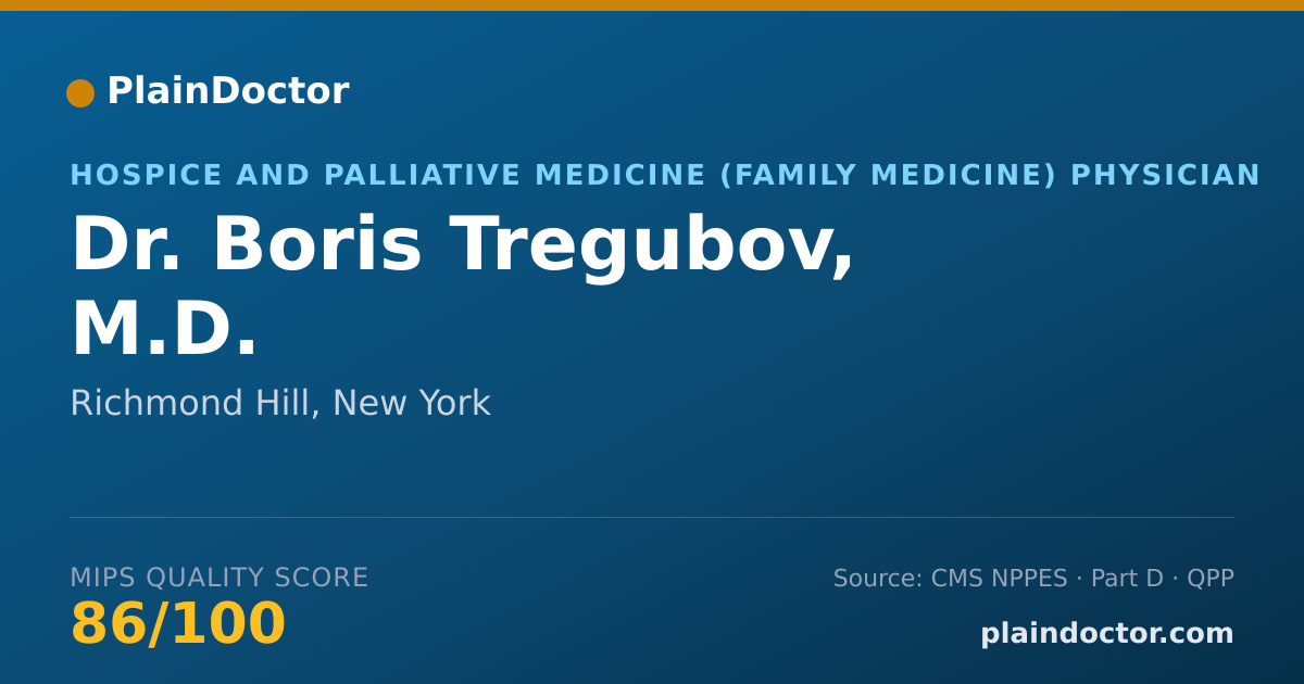 Shareable card for Boris Tregubov, M.D. - Hospice and Palliative Medicine (Family Medicine) Physician, Richmond Hill, NY