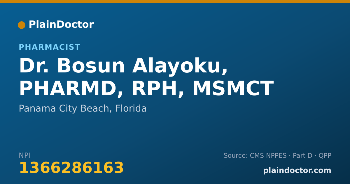 Shareable card for Bosun Alayoku, PHARMD, RPH, MSMCT - Pharmacist, Panama City Beach, FL