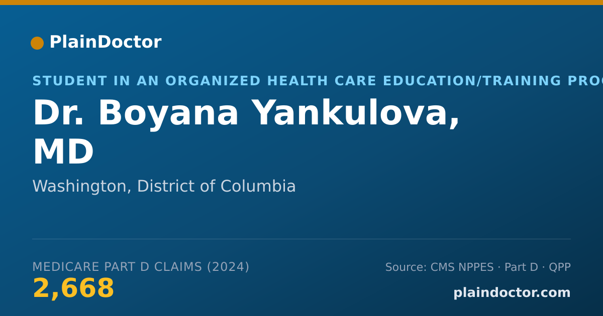Shareable card for Boyana Yankulova, MD - Student in an Organized Health Care Education/Training Program, Washington, DC