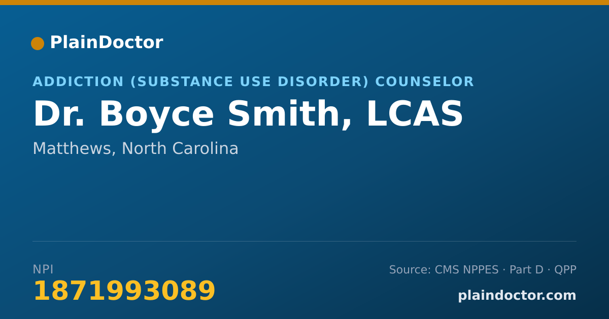 Shareable card for Boyce Smith, LCAS - Addiction (Substance Use Disorder) Counselor, Matthews, NC