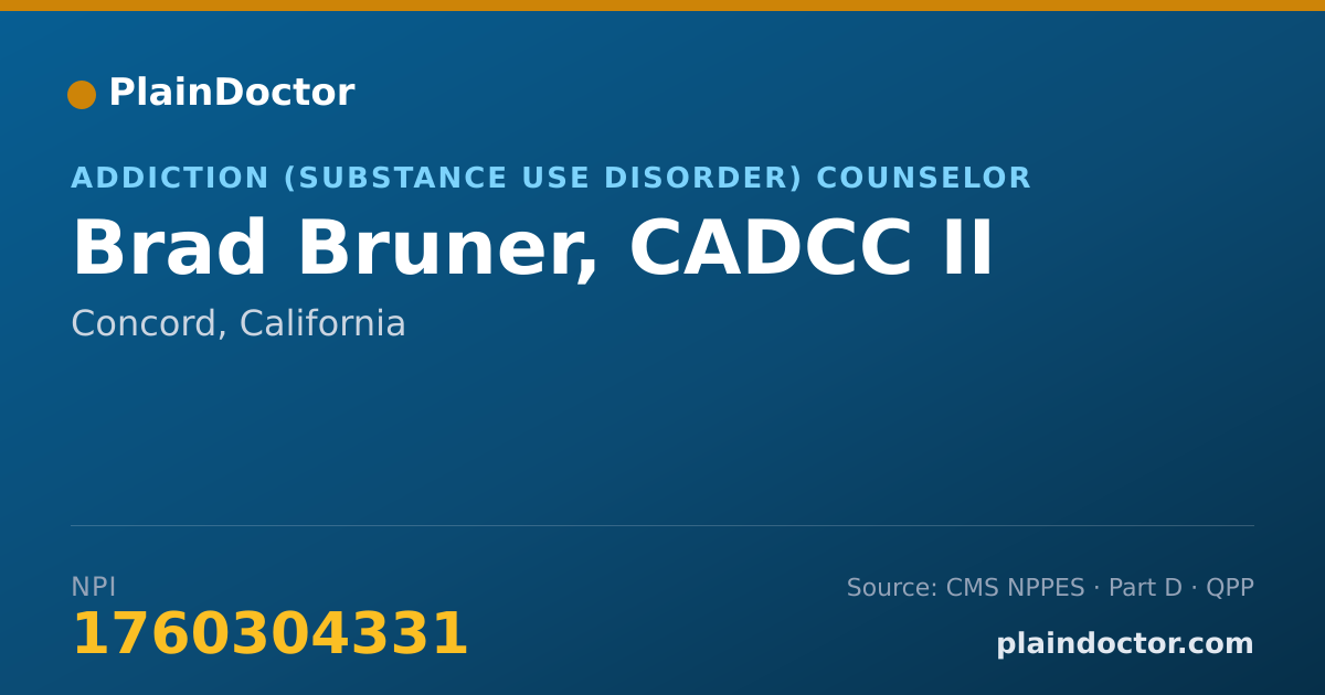 Shareable card for Brad Bruner, CADCC II - Addiction (Substance Use Disorder) Counselor, Concord, CA