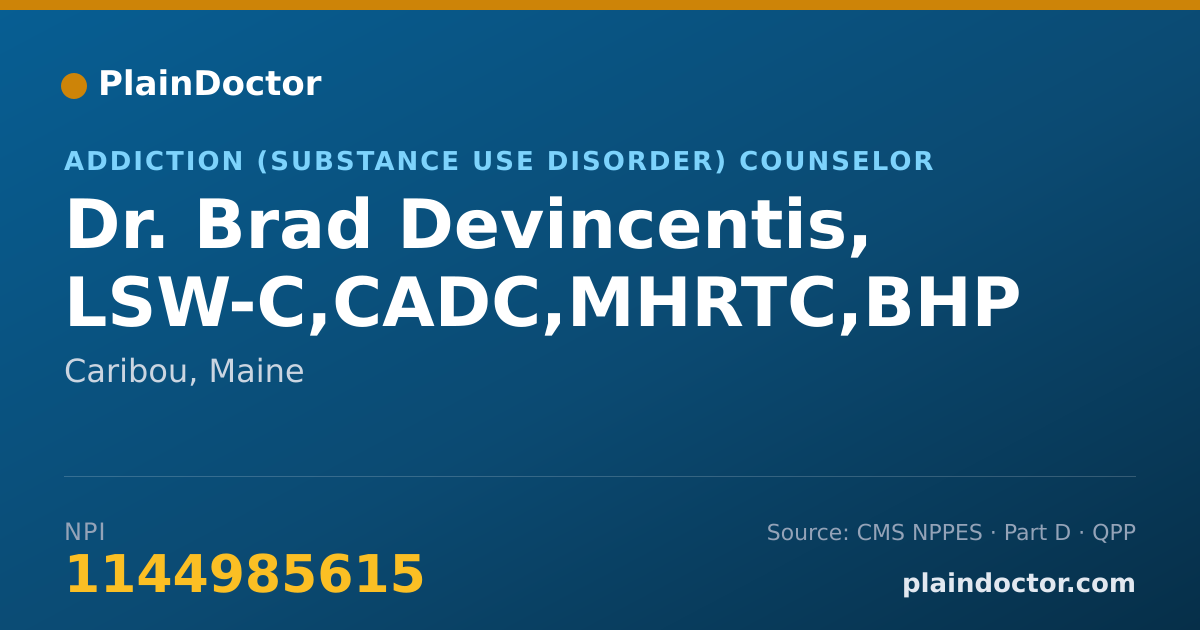 Shareable card for Brad Devincentis, LSW-C,CADC,MHRTC,BHP - Addiction (Substance Use Disorder) Counselor, Caribou, ME
