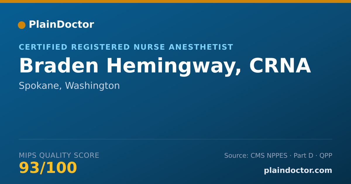 Shareable card for Braden Hemingway, CRNA - Certified Registered Nurse Anesthetist, Spokane, WA