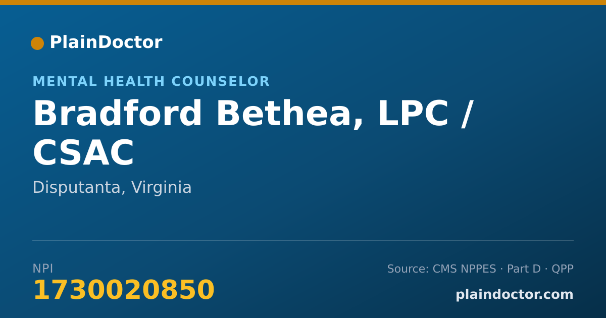 Shareable card for Bradford Bethea, LPC / CSAC - Mental Health Counselor, Disputanta, VA