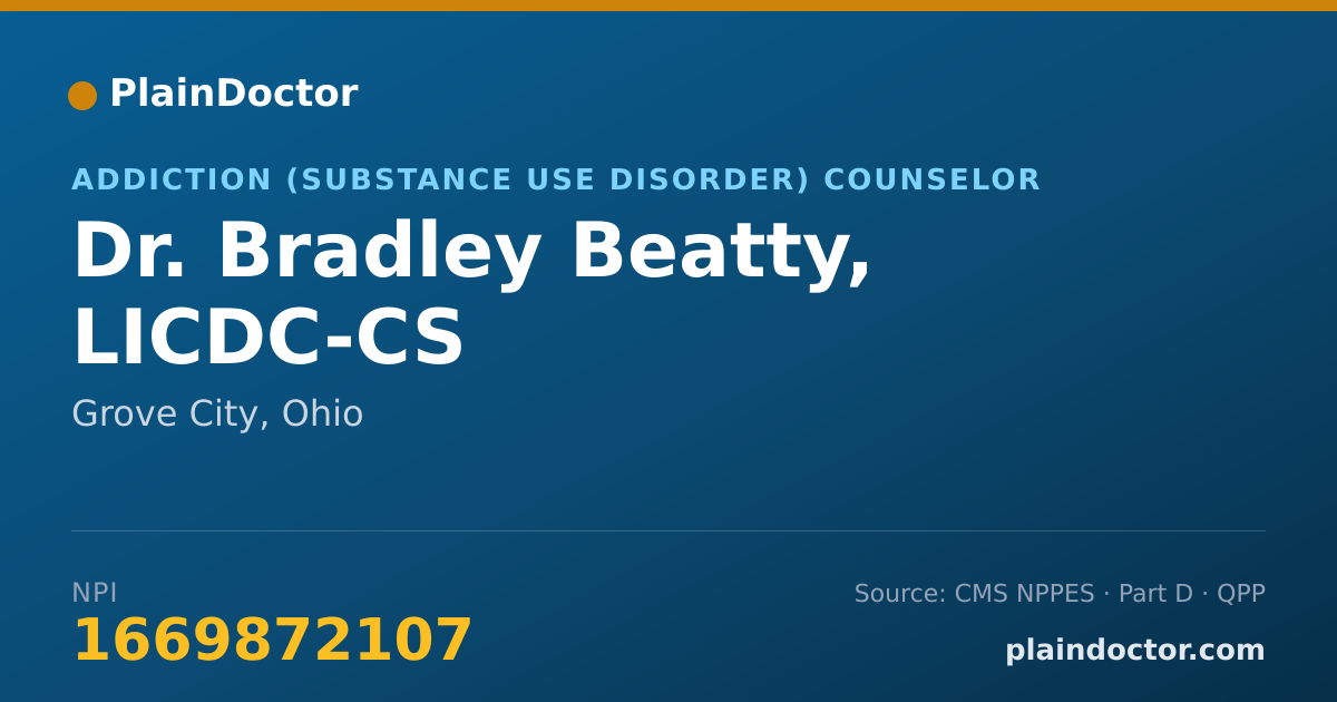 Shareable card for Bradley Beatty, LICDC-CS - Addiction (Substance Use Disorder) Counselor, Grove City, OH