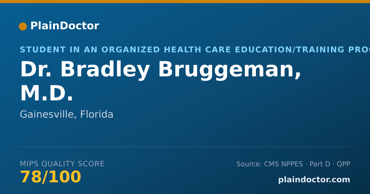 Shareable card for Bradley Bruggeman, M.D. - Student in an Organized Health Care Education/Training Program, Gainesville, FL