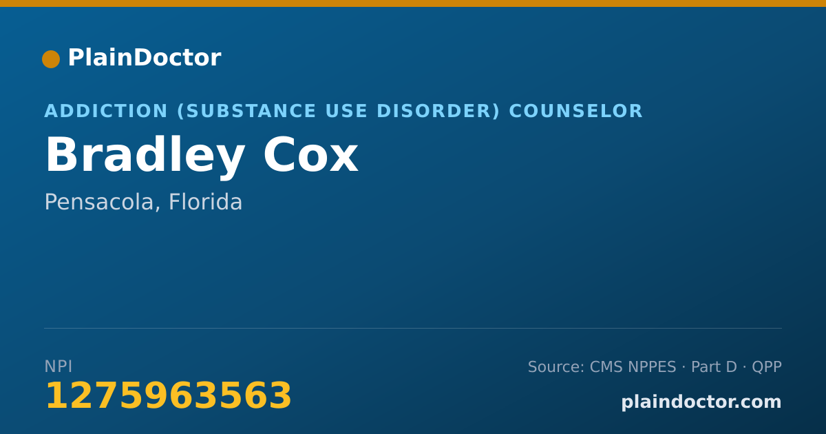 Shareable card for Bradley Cox - Addiction (Substance Use Disorder) Counselor, Pensacola, FL