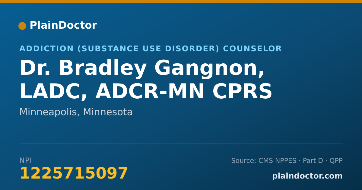 Shareable card for Bradley Gangnon, LADC, ADCR-MN CPRS - Addiction (Substance Use Disorder) Counselor, Minneapolis, MN