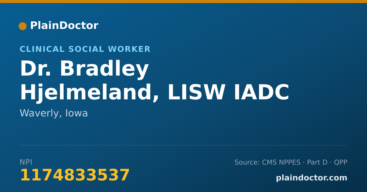 Shareable card for Bradley Hjelmeland, LISW IADC - Clinical Social Worker, Waverly, IA