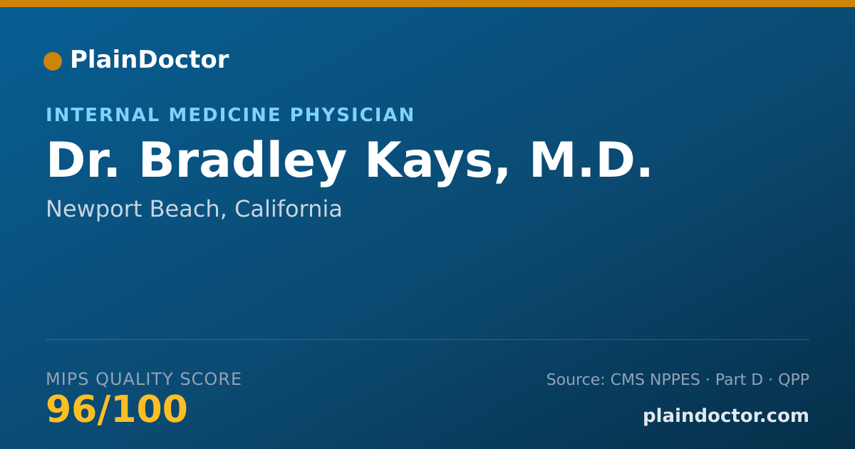 Shareable card for Bradley Kays, M.D. - Internal Medicine Physician, Newport Beach, CA