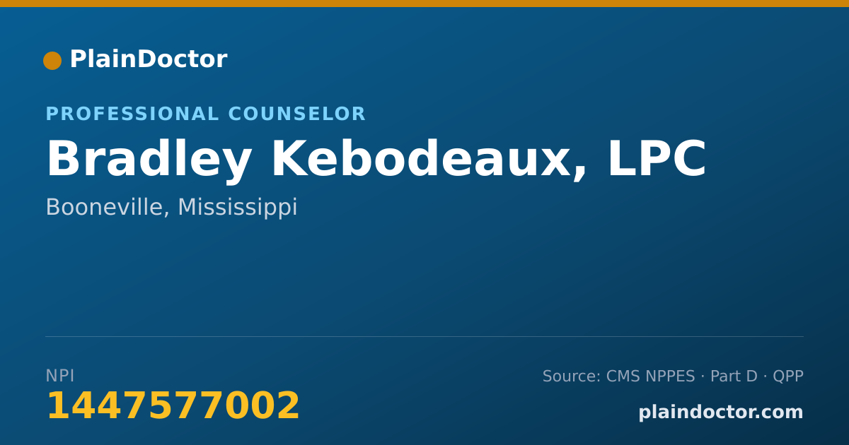 Shareable card for Bradley Kebodeaux, LPC - Mental Health Counselor, Booneville, MS