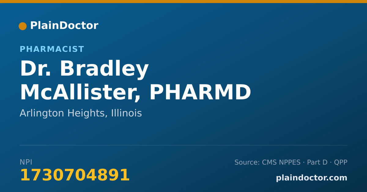 Shareable card for Bradley McAllister, PHARMD - Pharmacist, Arlington Heights, IL
