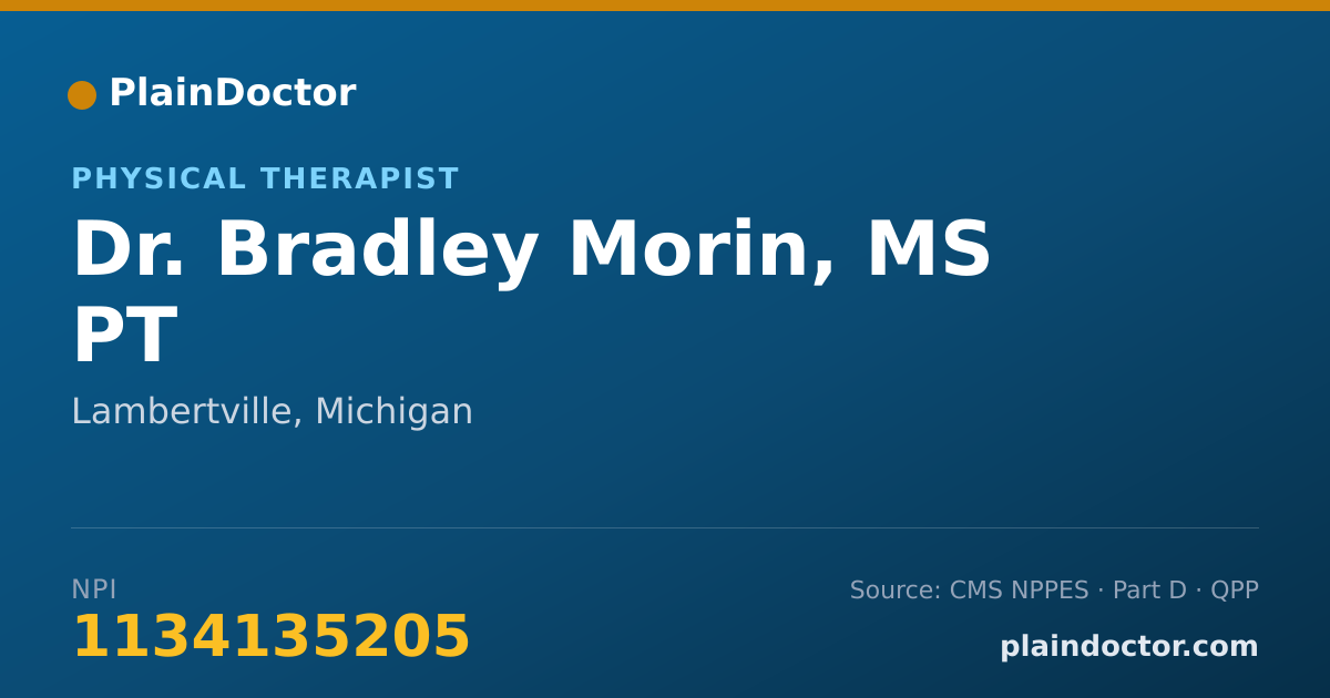Shareable card for Bradley Morin, MS PT - Physical Therapist, Lambertville, MI