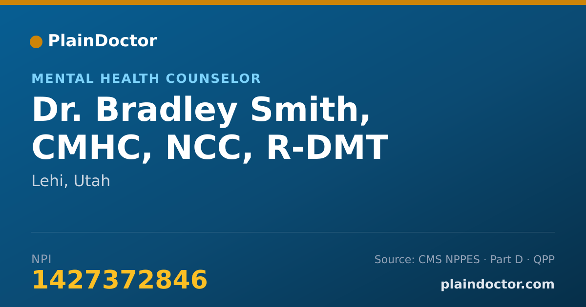 Shareable card for Bradley Smith, CMHC, NCC, R-DMT - Mental Health Counselor, Lehi, UT