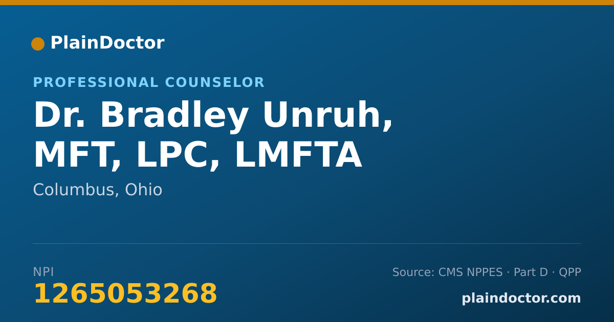 Shareable card for Bradley Unruh, MFT, LPC, LMFTA - Professional Counselor, Columbus, OH