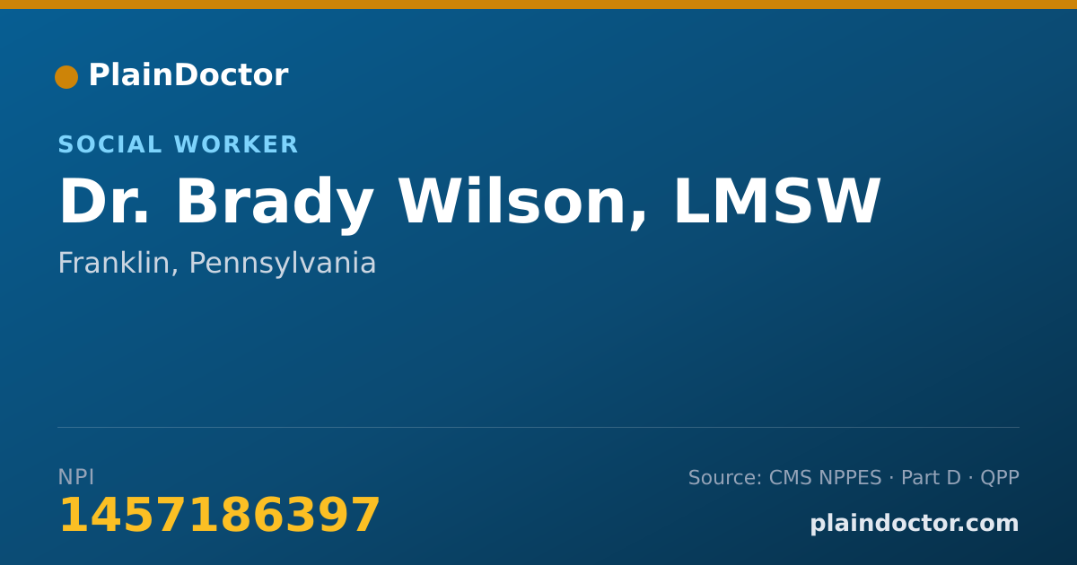 Shareable card for Brady Wilson, LMSW - Social Worker, Franklin, PA