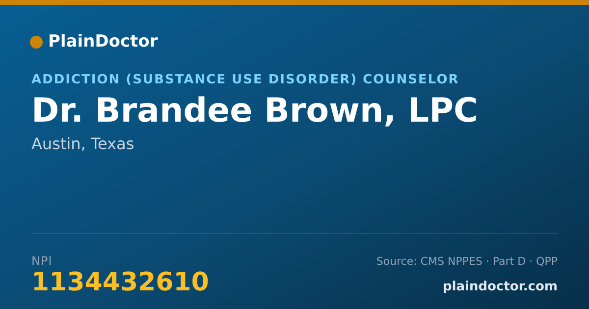 Shareable card for Brandee Brown, LPC - Addiction (Substance Use Disorder) Counselor, Austin, TX