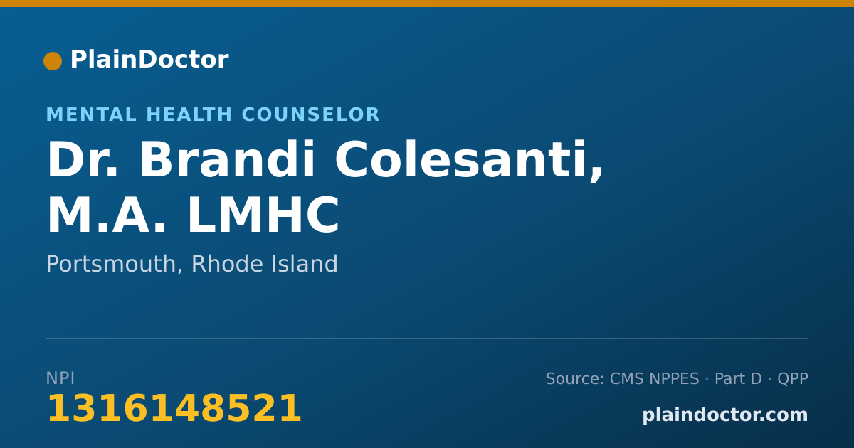 Shareable card for Brandi Colesanti, M.A. LMHC - Mental Health Counselor, Portsmouth, RI