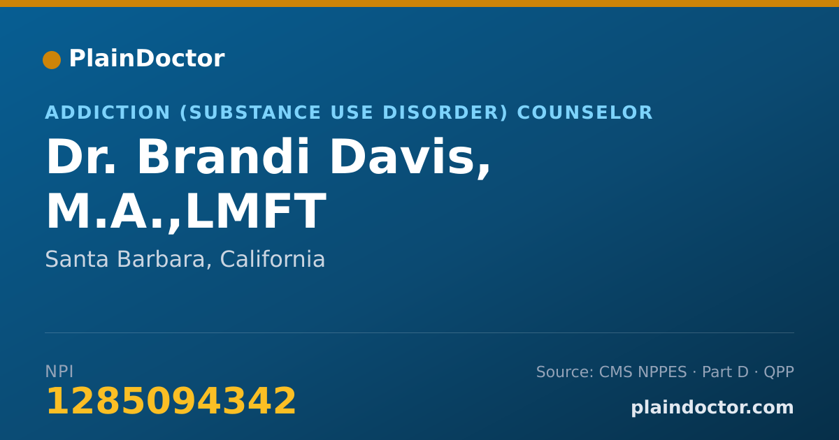 Shareable card for Brandi Davis, M.A.,LMFT - Addiction (Substance Use Disorder) Counselor, Santa Barbara, CA