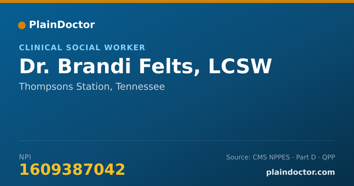 Shareable card for Brandi Felts, LCSW - Clinical Social Worker, Thompsons Station, TN