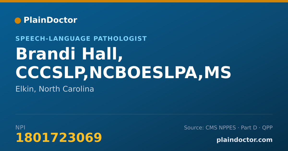 Shareable card for Brandi Hall, CCCSLP,NCBOESLPA,MS - Speech-Language Pathologist, Elkin, NC