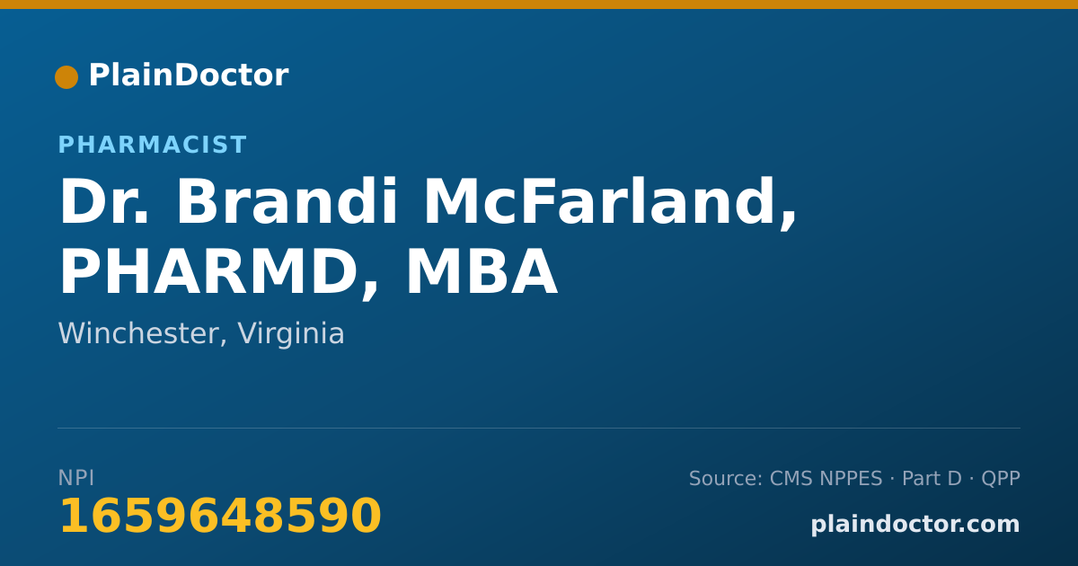 Shareable card for Brandi McFarland, PHARMD, MBA - Pharmacist, Winchester, VA