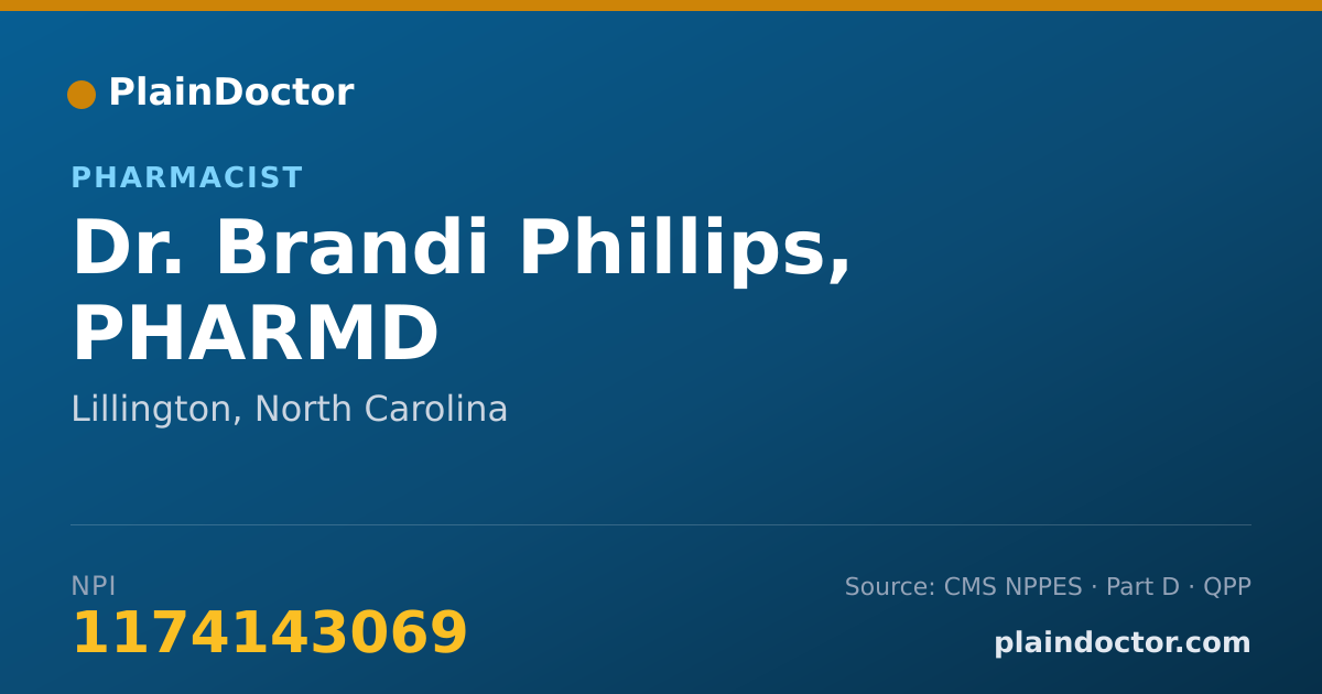 Shareable card for Brandi Phillips, PHARMD - Pharmacist, Lillington, NC