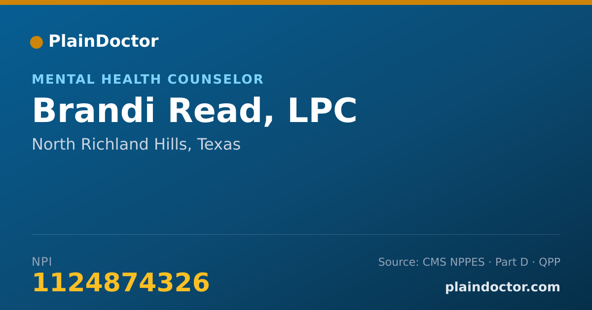Shareable card for Brandi Read, LPC - Mental Health Counselor, North Richland Hills, TX