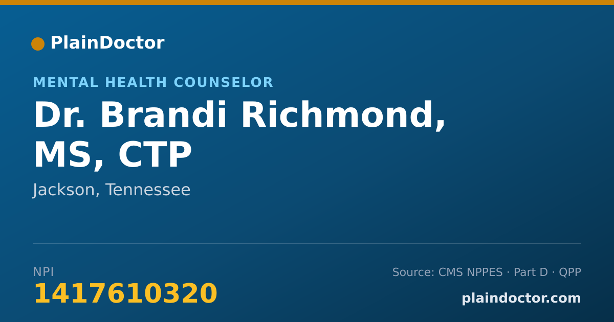 Shareable card for Brandi Richmond, MS, CTP - Mental Health Counselor, Jackson, TN