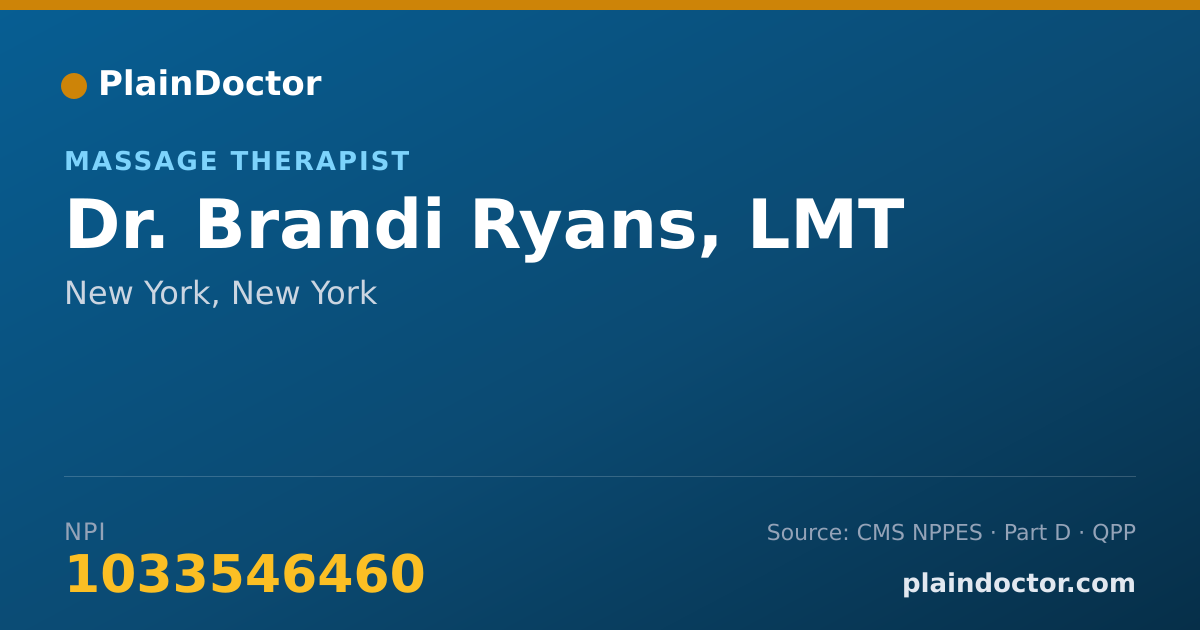 Shareable card for Brandi Ryans, LMT - Massage Therapist, New York, NY