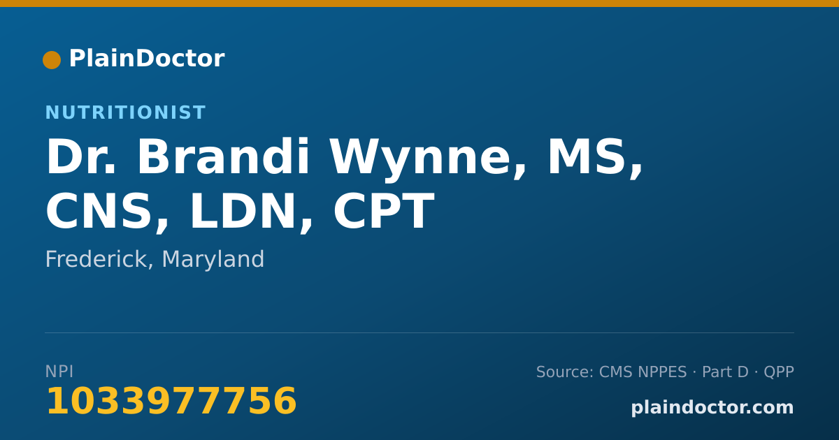 Shareable card for Brandi Wynne, MS, CNS, LDN, CPT - Nutritionist, Frederick, MD