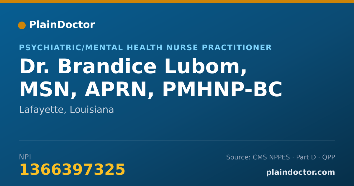 Shareable card for Brandice Lubom, MSN, APRN, PMHNP-BC - Psychiatric/Mental Health Nurse Practitioner, Lafayette, LA