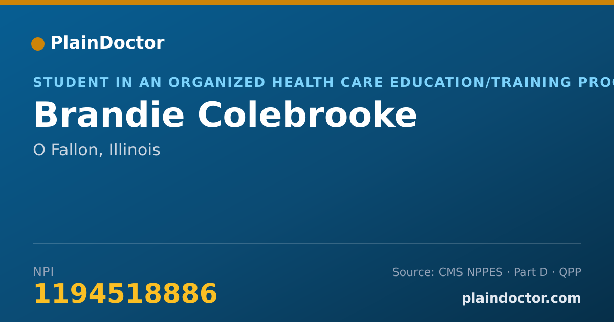 Shareable card for Brandie Colebrooke - Student in an Organized Health Care Education/Training Program, O Fallon, IL