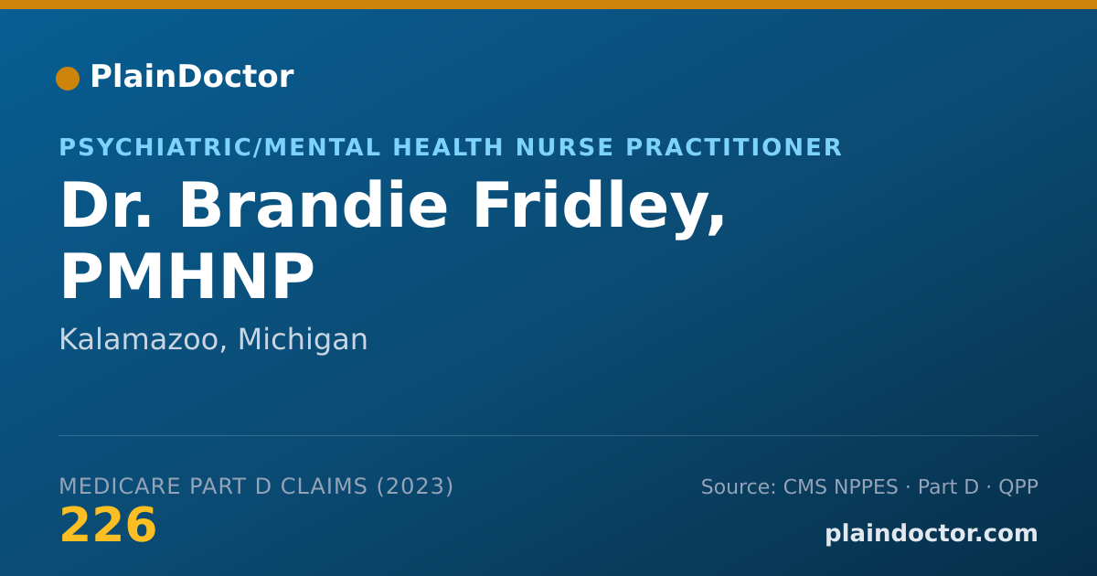 Shareable card for Brandie Fridley, PMHNP - Psychiatric/Mental Health Nurse Practitioner, Kalamazoo, MI