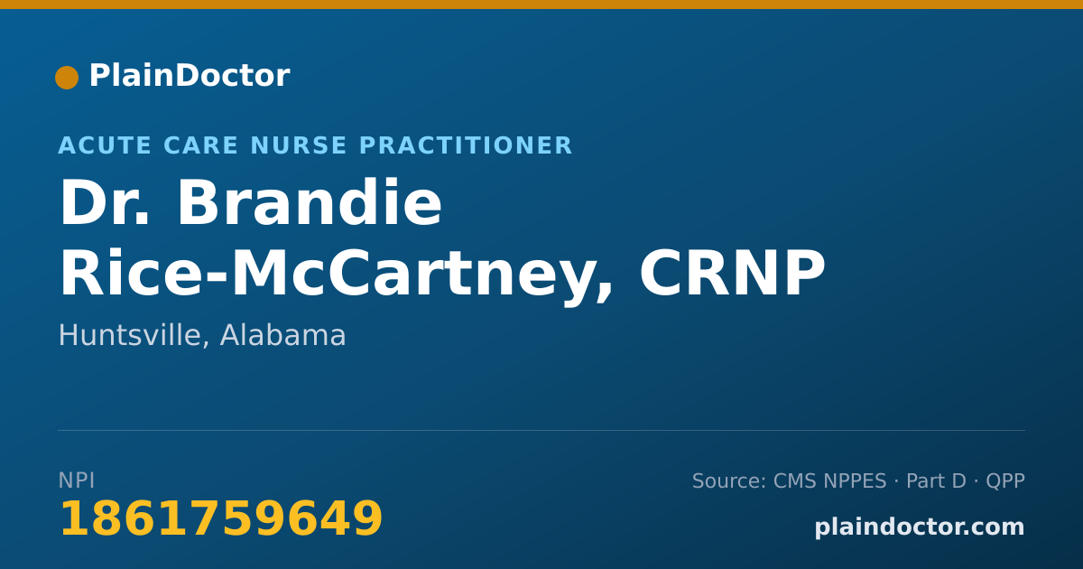 Shareable card for Brandie Rice-McCartney, CRNP - Acute Care Nurse Practitioner, Huntsville, AL