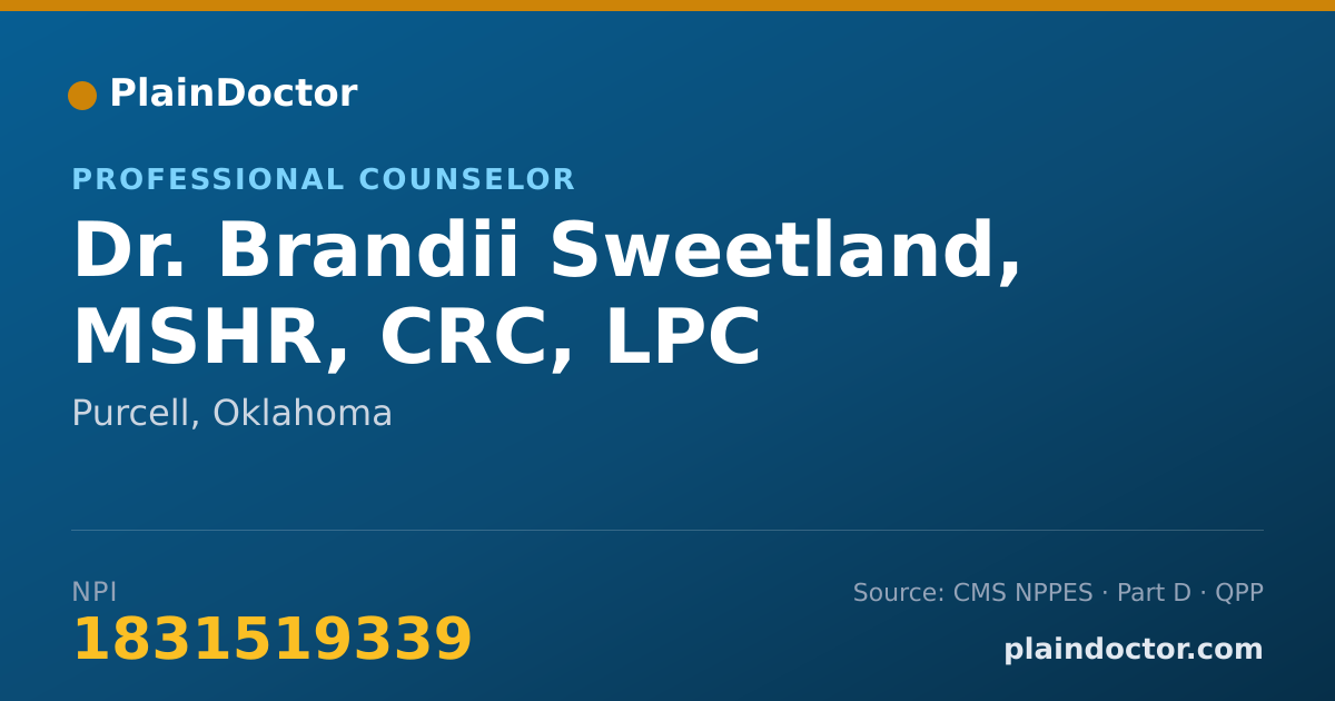 Shareable card for Brandii Sweetland, MSHR, CRC, LPC - Professional Counselor, Purcell, OK