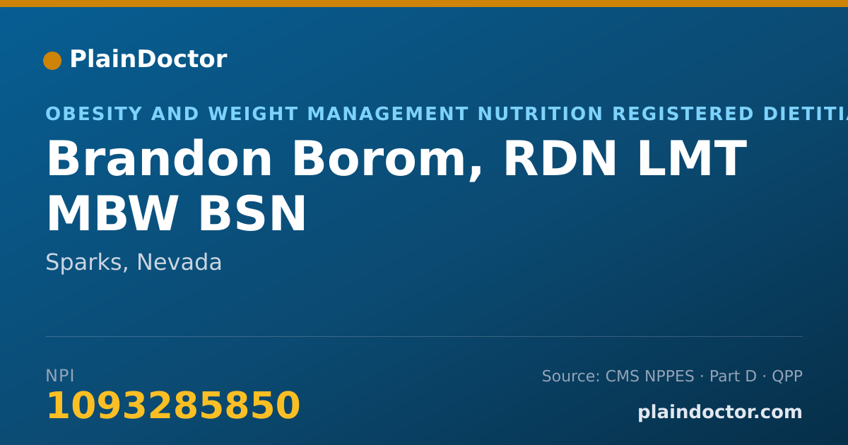 Shareable card for Brandon Borom, RDN LMT MBW BSN - Obesity and Weight Management Nutrition Registered Dietitian, Sparks, NV