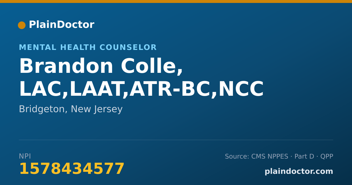Shareable card for Brandon Colle, LAC,LAAT,ATR-BC,NCC - Art Therapist, Bridgeton, NJ