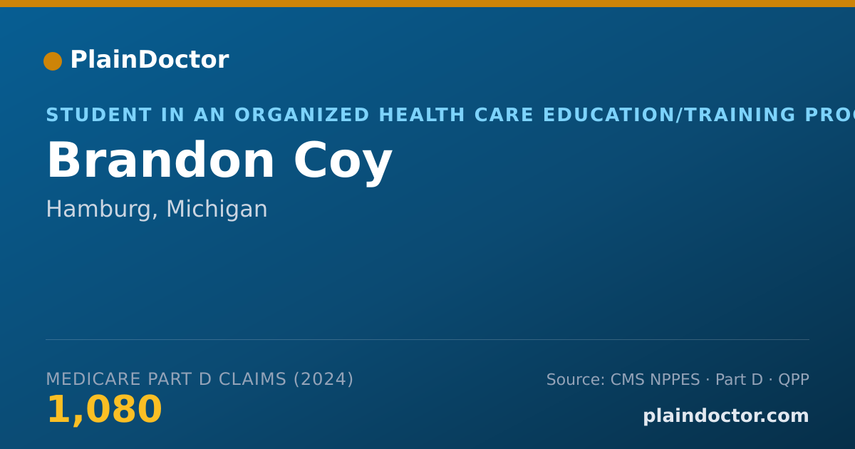 Shareable card for Brandon Coy - Student in an Organized Health Care Education/Training Program, Hamburg, MI