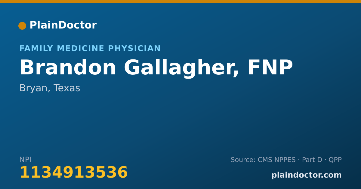 Shareable card for Brandon Gallagher, FNP - Family Medicine Physician, Bryan, TX