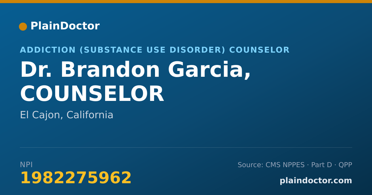 Shareable card for Brandon Garcia, COUNSELOR - Addiction (Substance Use Disorder) Counselor, El Cajon, CA
