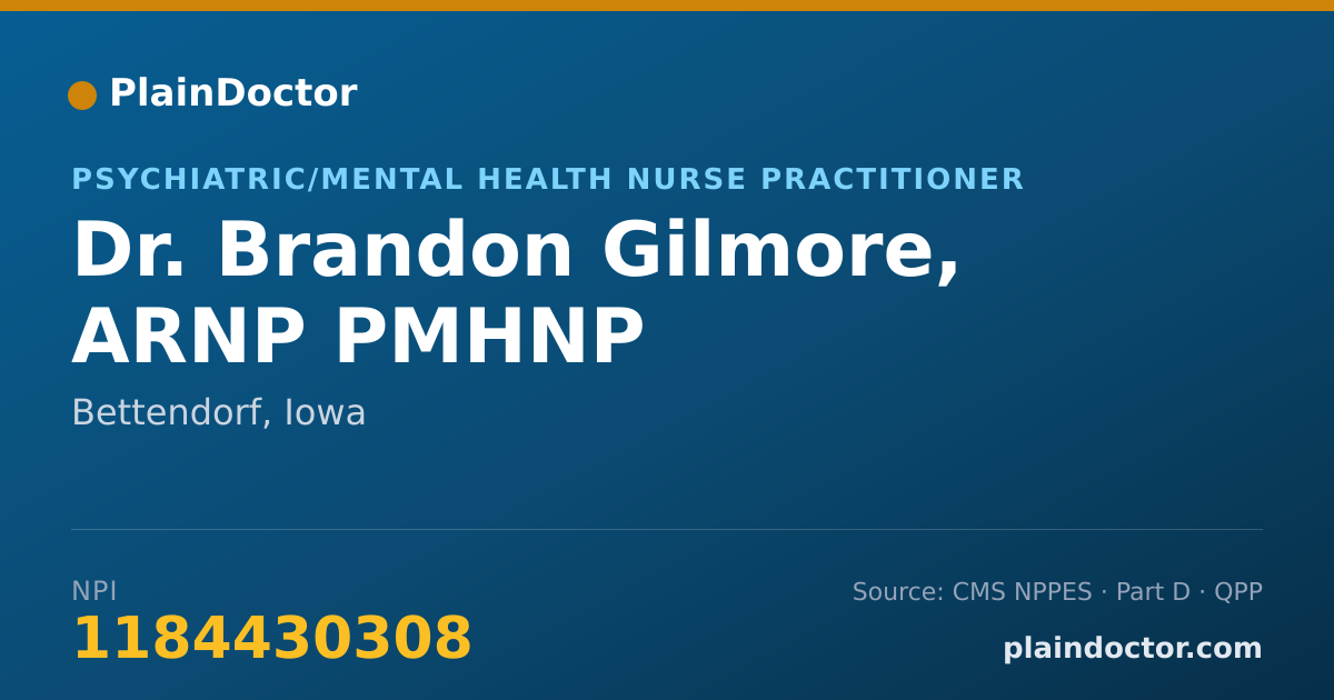 Shareable card for Brandon Gilmore, ARNP PMHNP - Psychiatric/Mental Health Nurse Practitioner, Bettendorf, IA