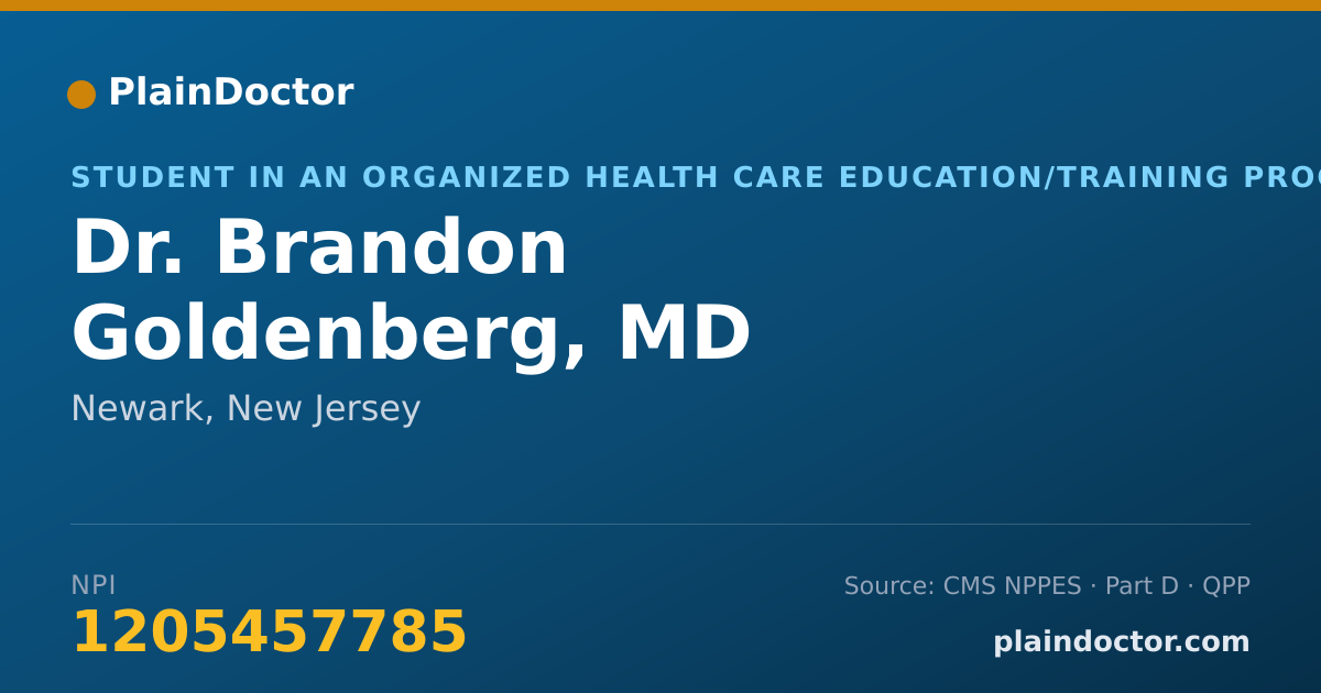 Shareable card for Brandon Goldenberg, MD - Student in an Organized Health Care Education/Training Program, Newark, NJ