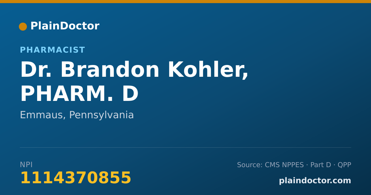 Shareable card for Brandon Kohler, PHARM. D - Pharmacist, Emmaus, PA