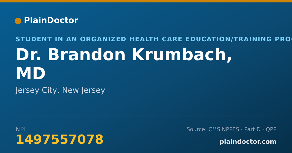 Shareable card for Brandon Krumbach, MD - Student in an Organized Health Care Education/Training Program, Jersey City, NJ