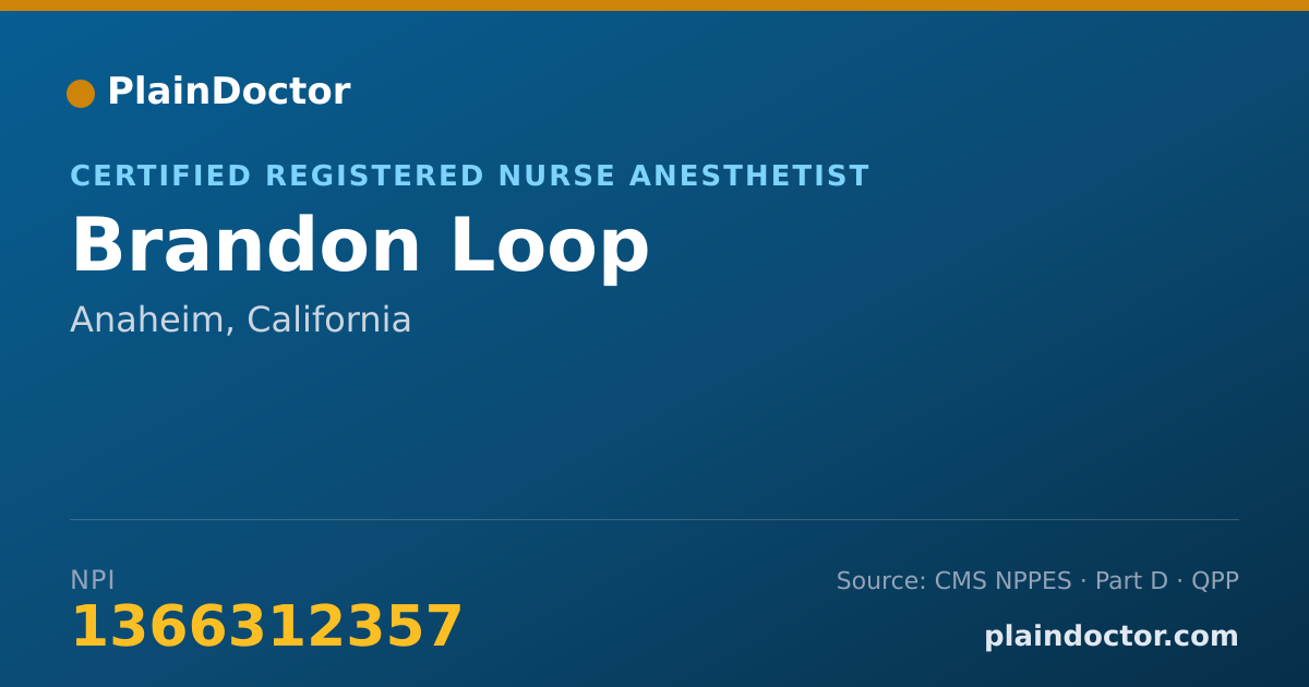 Shareable card for Brandon Loop - Certified Registered Nurse Anesthetist, Anaheim, CA
