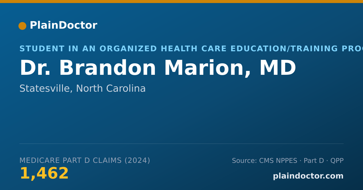 Shareable card for Brandon Marion, MD - Student in an Organized Health Care Education/Training Program, Statesville, NC