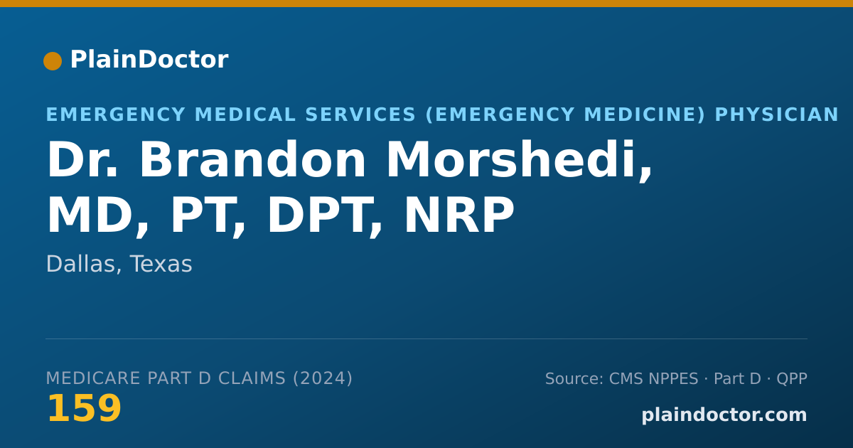 Shareable card for Brandon Morshedi, MD, PT, DPT, NRP - Emergency Medical Services (Emergency Medicine) Physician, Dallas, TX
