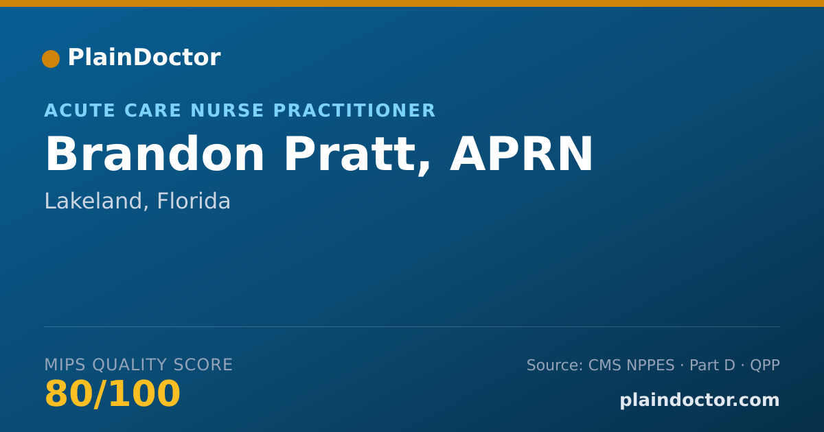 Shareable card for Brandon Pratt, APRN - Acute Care Nurse Practitioner, Lakeland, FL